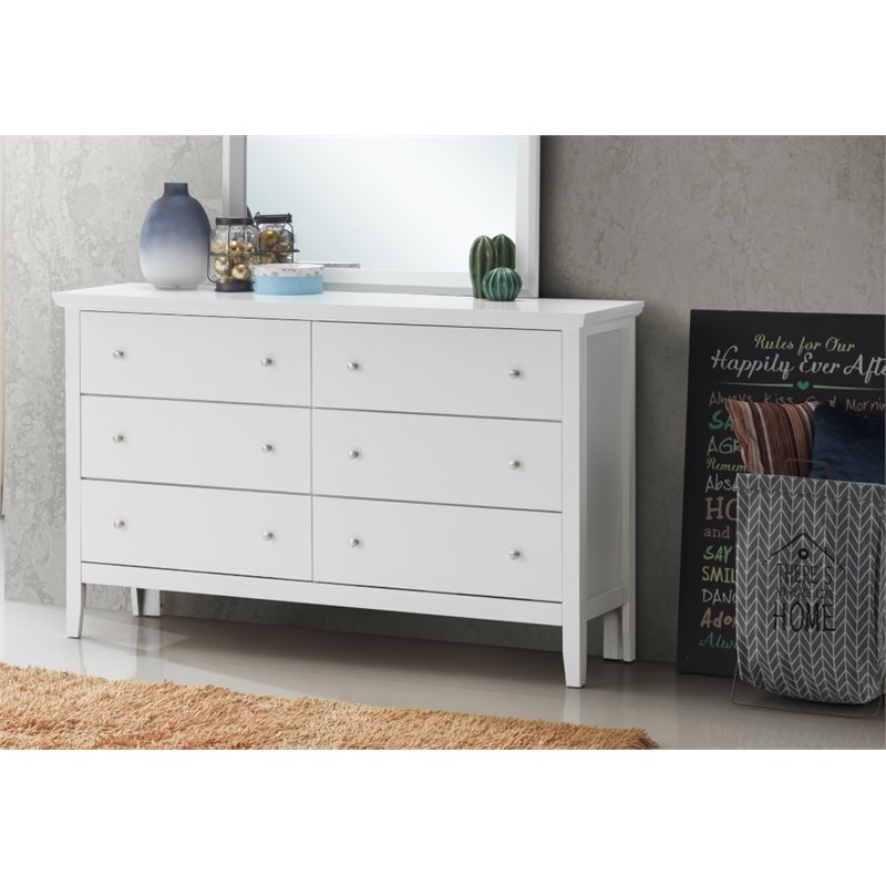 Bowery Hill Engineered Wood Transitional 6 Drawer Dresser in White