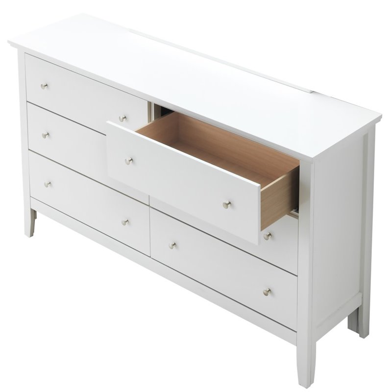 Bowery Hill Engineered Wood Transitional 6 Drawer Dresser in White