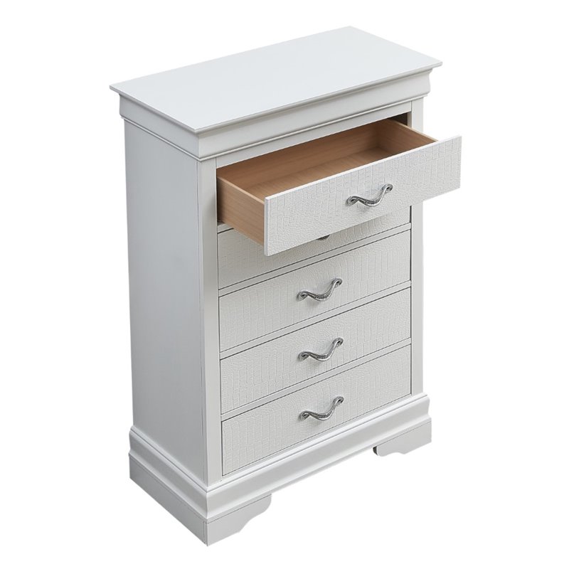 Bowery Hill Engineered Wood Transitional 5 Drawer Chest in Silver Champagne