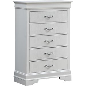 Bowery Hill Engineered Wood Transitional 5 Drawer Chest in Silver Champagne