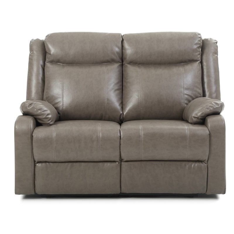 Bowery Hill Contemporary Faux Leather Double Reclining Loveseat in Gray