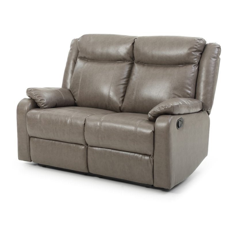 Bowery Hill Contemporary Faux Leather Double Reclining Loveseat in Gray