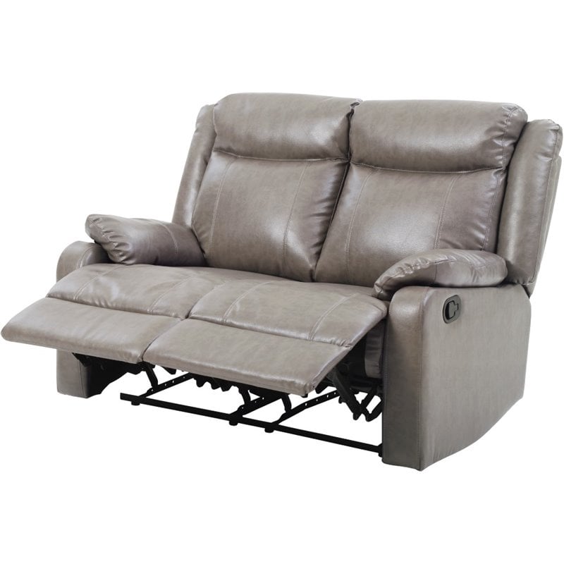 Bowery Hill Contemporary Faux Leather Double Reclining Loveseat in Gray