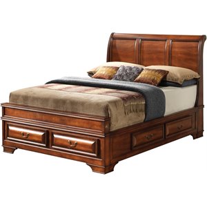 Bowery Hill Transitional Wood Queen Storage Bed in Oak Finish