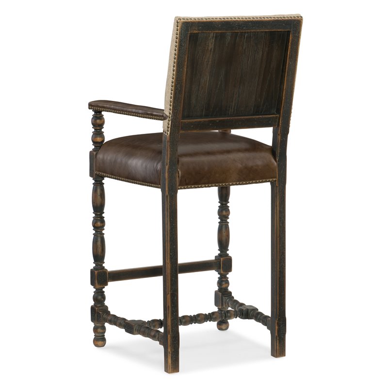 Bowery Hill Wood Bar Stool Chair in Brown With Square Seat & Footrest & Backrest