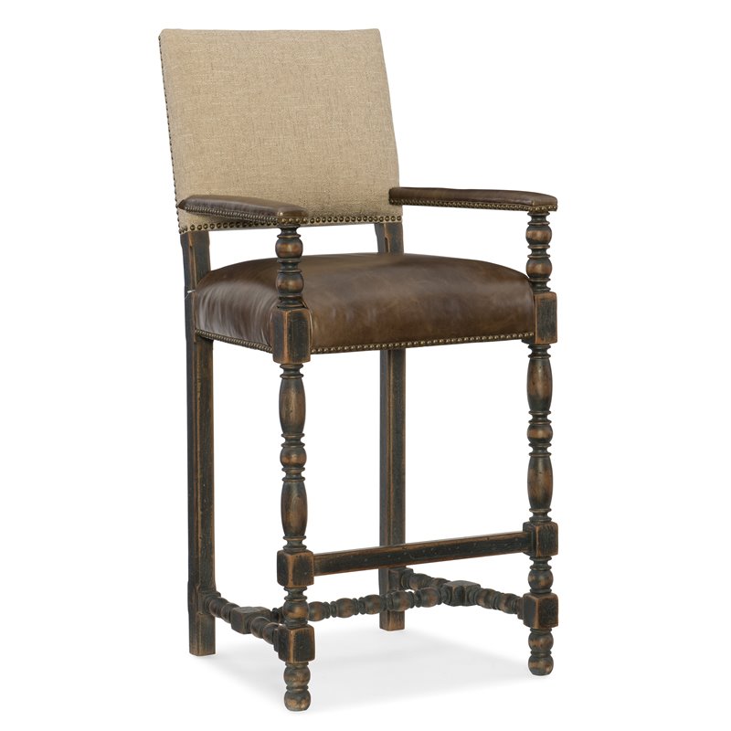 Bowery Hill Wood Bar Stool Chair in Brown With Square Seat & Footrest & Backrest