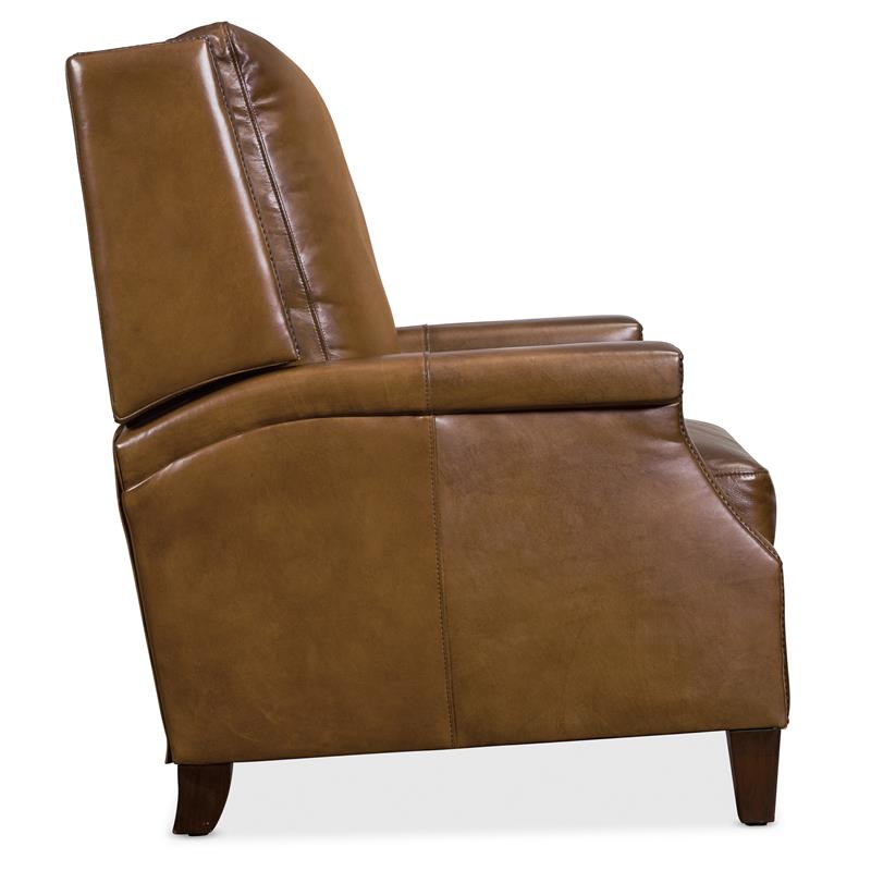 Bowery Hill Traditional Manual Push Back Leather Recliner in Brown