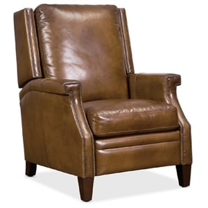 Bowery Hill Traditional Manual Push Back Leather Recliner in Brown
