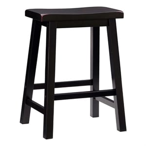 Bowery Hill 24&quot Transitional Wood Backless Saddle Seat Counter Stool in Black