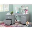 Bowery Hill Modern Wood Side Storage Desk with 4 Drawers Silver Hardware in Gray
