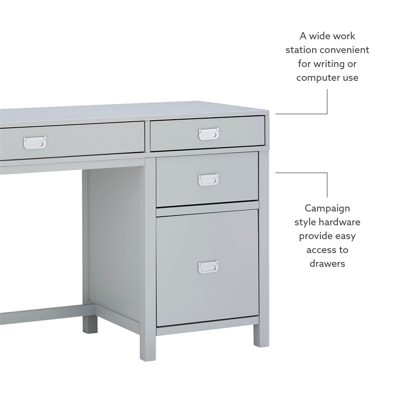 Bowery Hill Modern Wood Side Storage Desk with 4 Drawers Silver Hardware in Gray