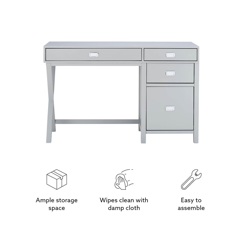 Bowery Hill Modern Wood Side Storage Desk with 4 Drawers Silver Hardware in Gray