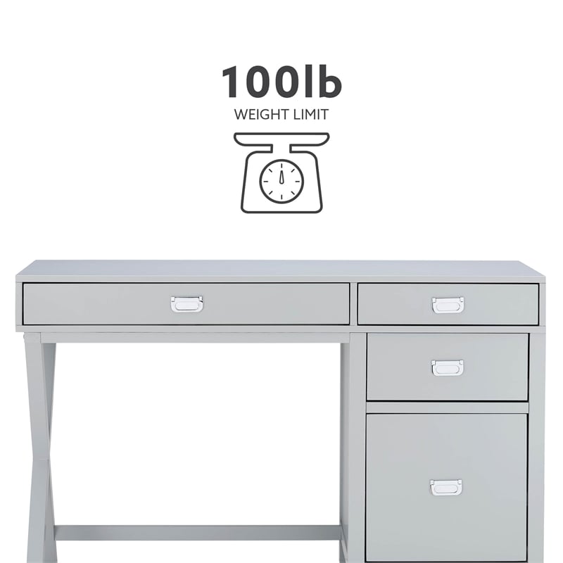 Bowery Hill Modern Wood Side Storage Desk with 4 Drawers Silver Hardware in Gray