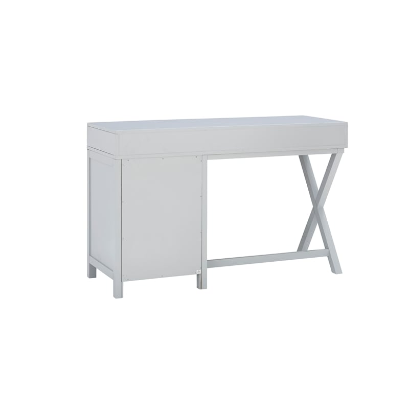 Bowery Hill Modern Wood Side Storage Desk with 4 Drawers Silver Hardware in Gray