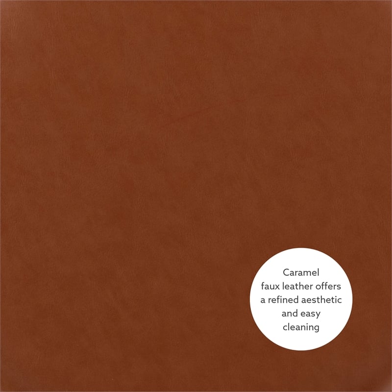 Bowery Hill Round Modern Faux Leather Padded Storage Ottoman in Caramel Brown