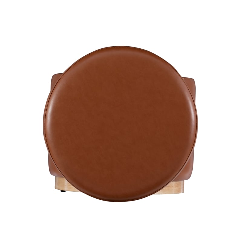 Bowery Hill Round Modern Faux Leather Padded Storage Ottoman in Caramel Brown