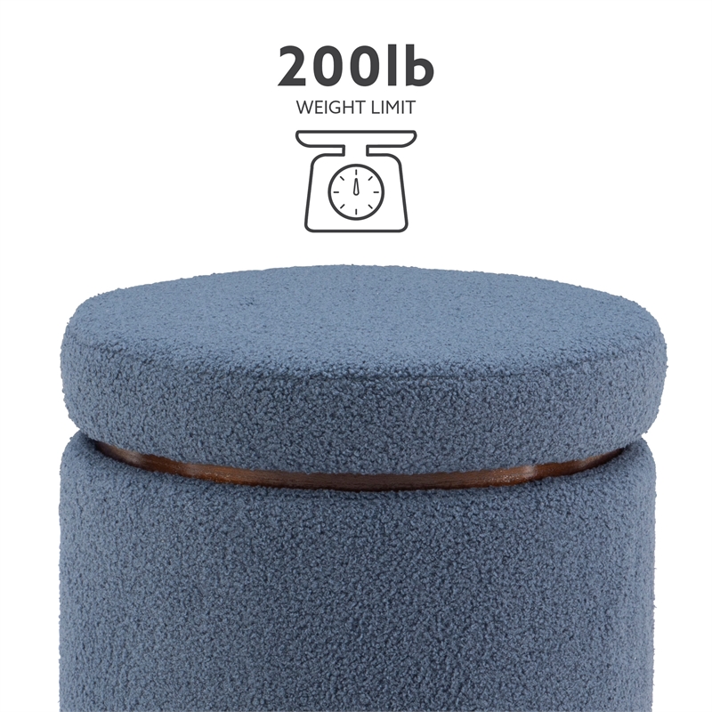 Bowery Hill Round Modern Fabric Padded Storage Ottoman in Blue Gray