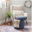 Bowery Hill Round Modern Fabric Padded Storage Ottoman in Blue Gray
