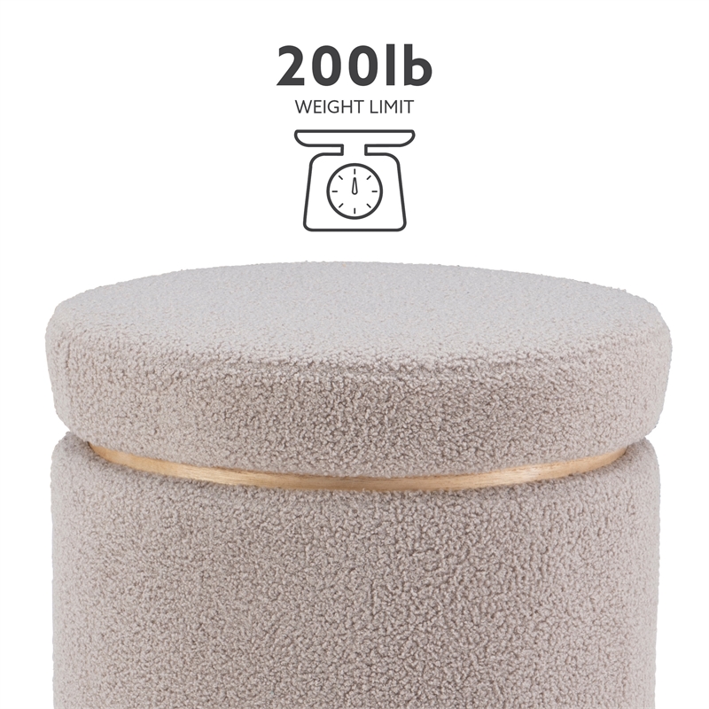 Bowery Hill Round Modern Fabric Padded Storage Ottoman in Gray