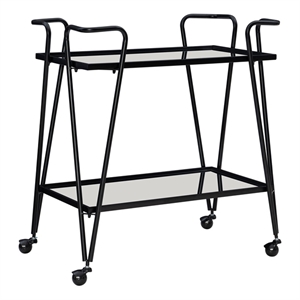 Bowery Hill Metal and Mirorred Mid Century Bar Cart in Black