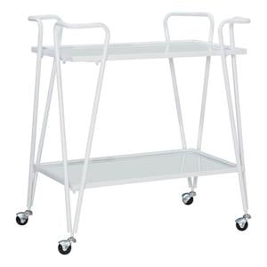 Bowery Hill Metal and Mirorred Mid Century Bar Cart in White