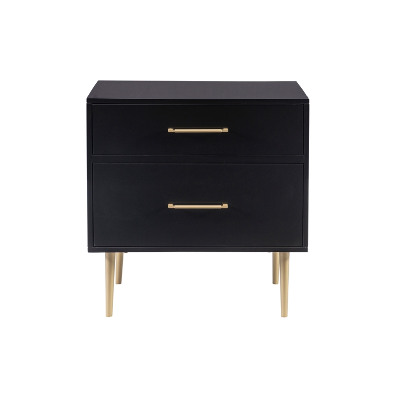 Bowery Hill Modern / Contemporary Two Drawer Wood Nightstand in Black