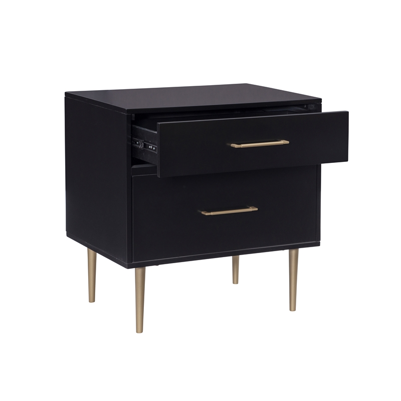Bowery Hill Modern / Contemporary Two Drawer Wood Nightstand in Black