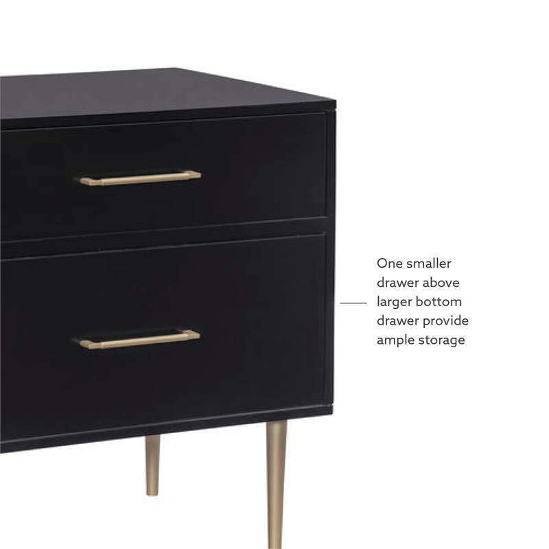 Bowery Hill Modern / Contemporary Two Drawer Wood Nightstand in Black