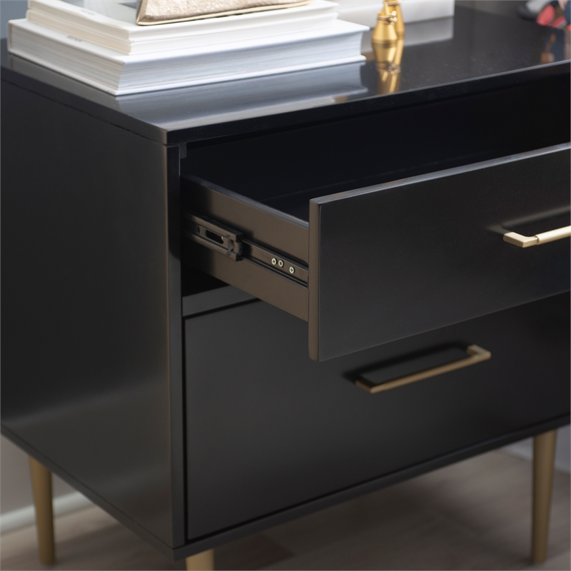 Bowery Hill Modern / Contemporary Two Drawer Wood Nightstand in Black