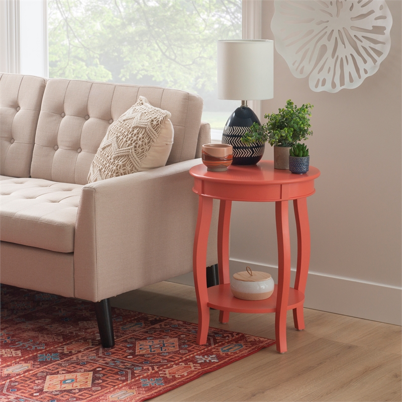 Bowery Hill Modern / Contemporary Wood Accent End Table in Coral Orange