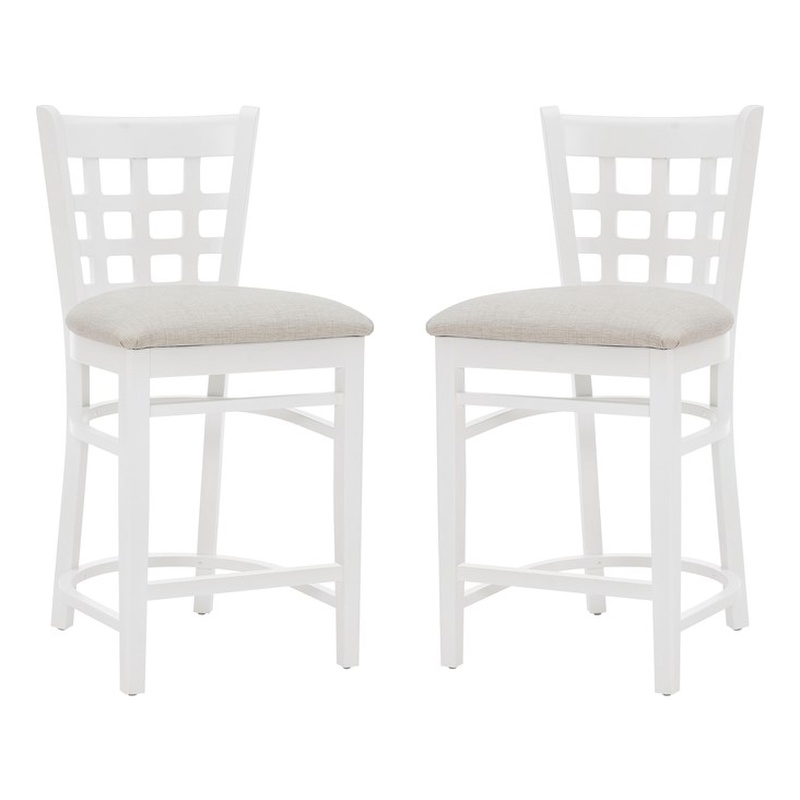 Bowery Hill Wood Commercial Grade Upholstered Seat Counter Stool in White