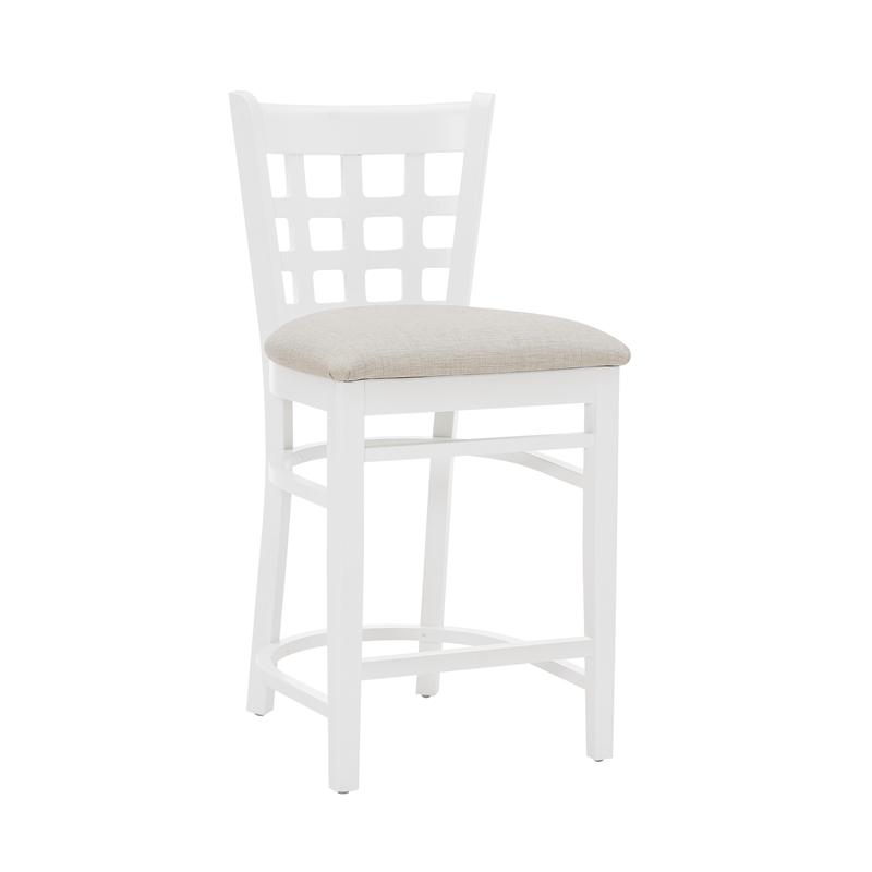 Bowery Hill Wood Commercial Grade Upholstered Seat Counter Stool in White