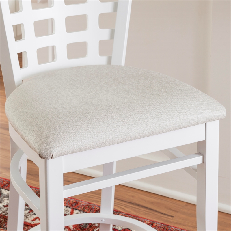 Bowery Hill Wood Commercial Grade Upholstered Seat Counter Stool in White