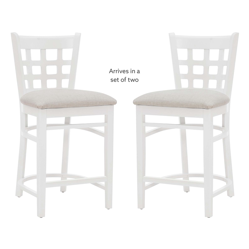 Bowery Hill Wood Commercial Grade Upholstered Seat Counter Stool in White