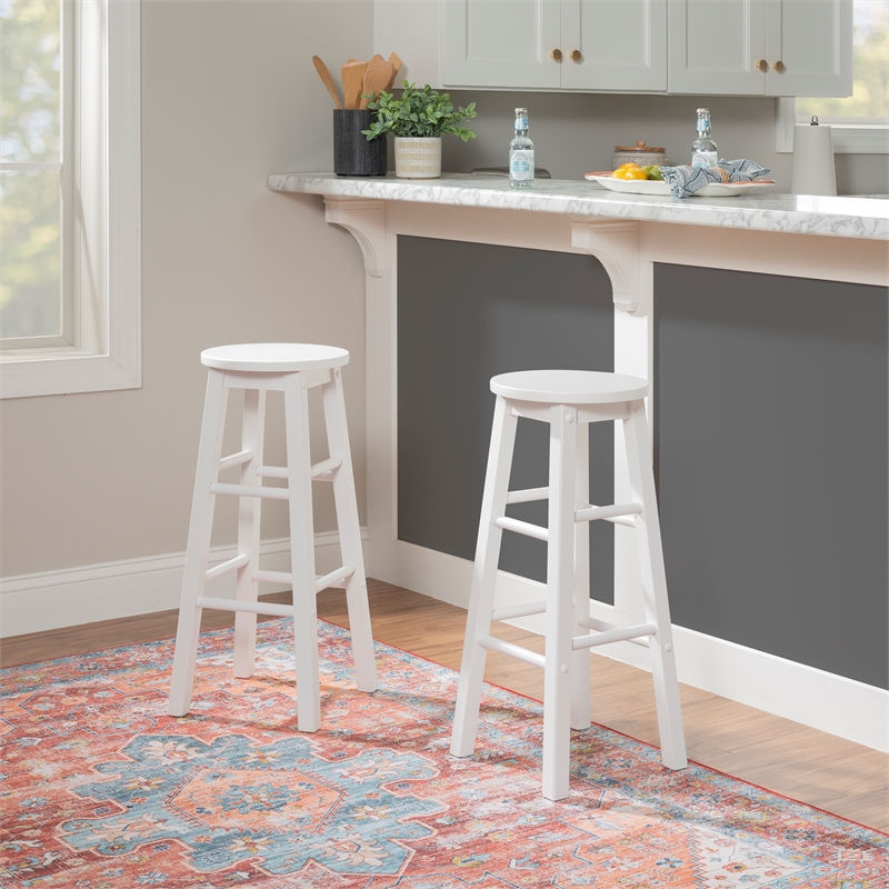 Bowery Hill Modern / Contemporary Wood Round Bar Stool in White