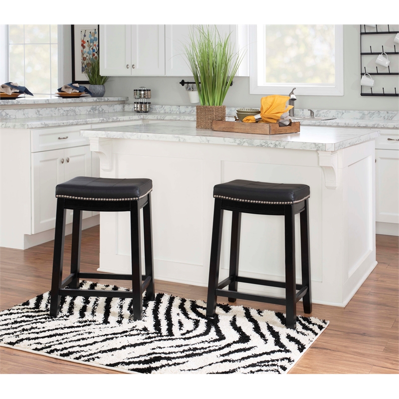 Bowery Hill Modern / Contemporary Wood Set of Two Counter Stools in Black