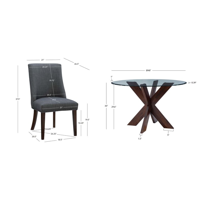 Bowery Hill Wood and Glass Five Piece Dining Set in Espresso and Gray