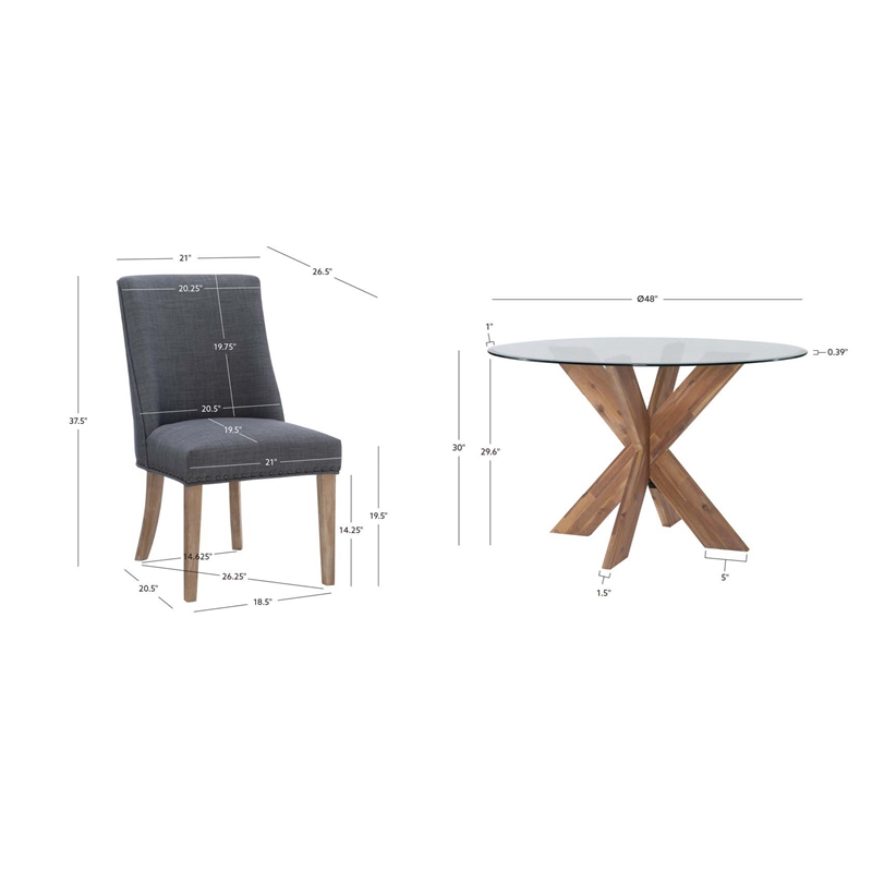 Bowery Hill Wood and Glass Five Piece Dining Set in Natural and Gray