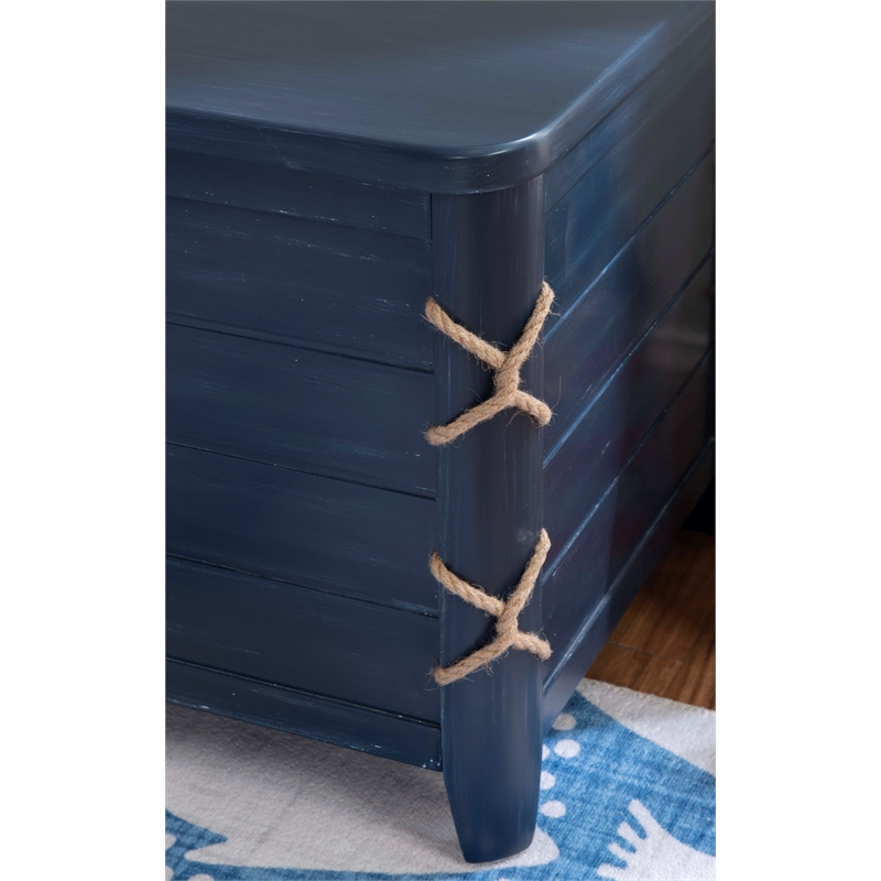 Bowery Hill Modern Wood Rope Cedar Lined Storage Chest in Blue
