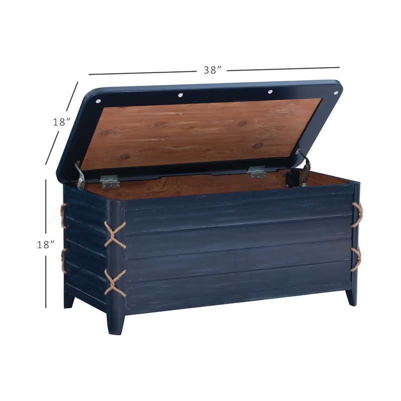 Bowery Hill Modern Wood Rope Cedar Lined Storage Chest in Blue
