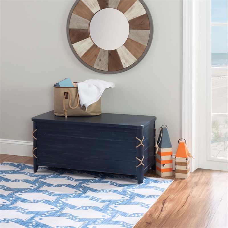Bowery Hill Modern Wood Rope Cedar Lined Storage Chest in Blue