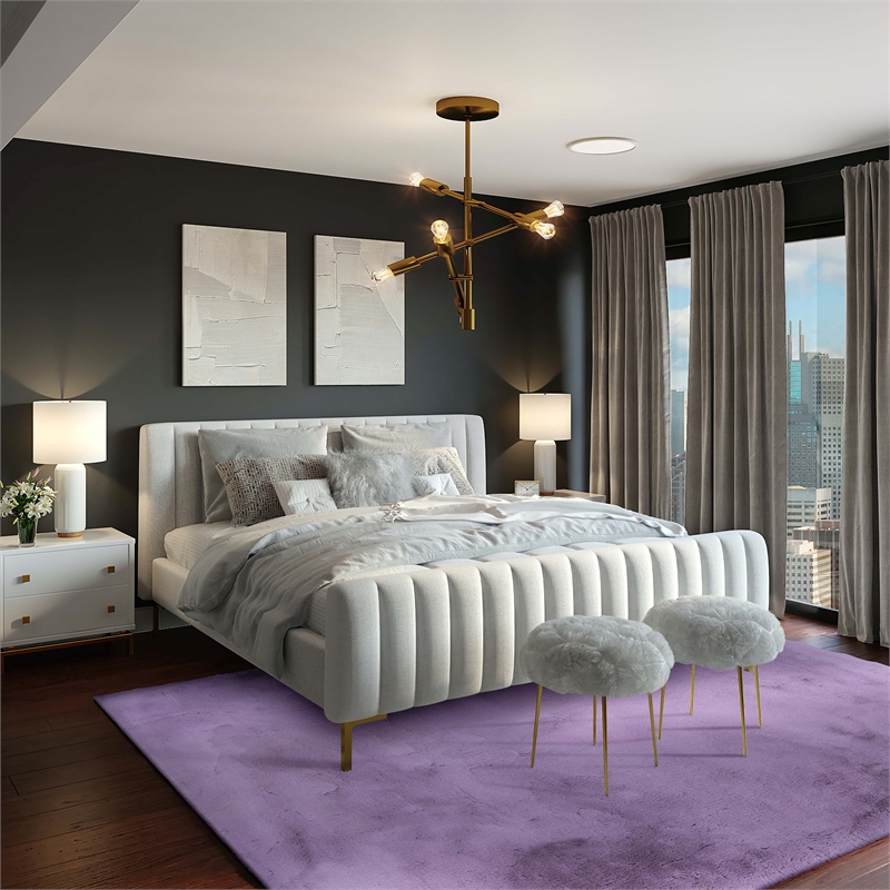 Bowery Hill Modern Faux Rabbit Polyester 8'x10' Area Rug in Purple