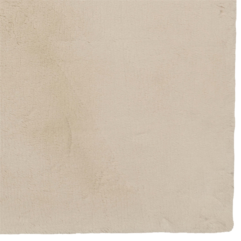 Bowery Hill Modern Faux Rabbit Polyester 8'x10' Area Rug in Tan