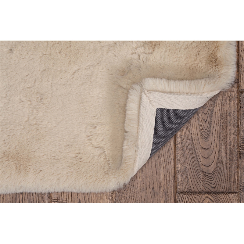 Bowery Hill Modern Faux Rabbit Polyester 8'x10' Area Rug in Tan