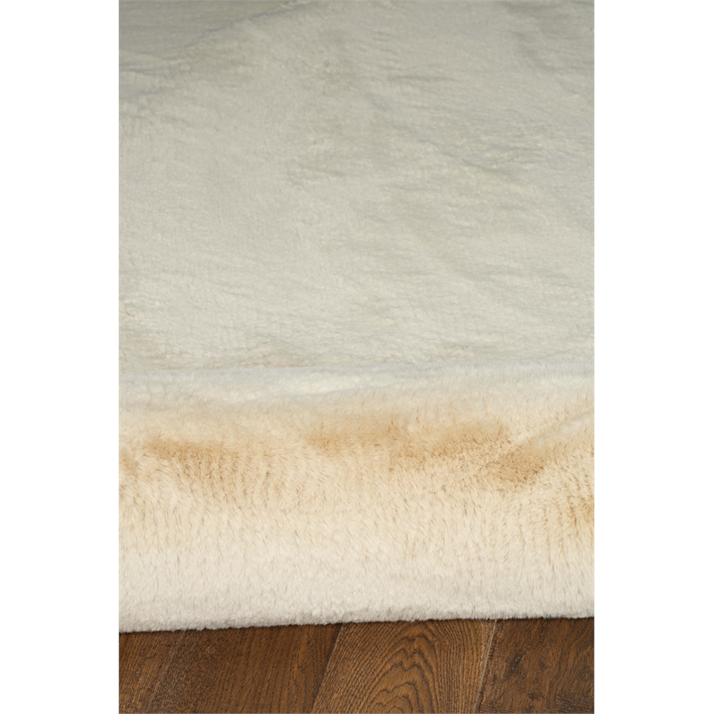 Bowery Hill Modern Faux Rabbit Polyester 8'x10' Area Rug in Tan
