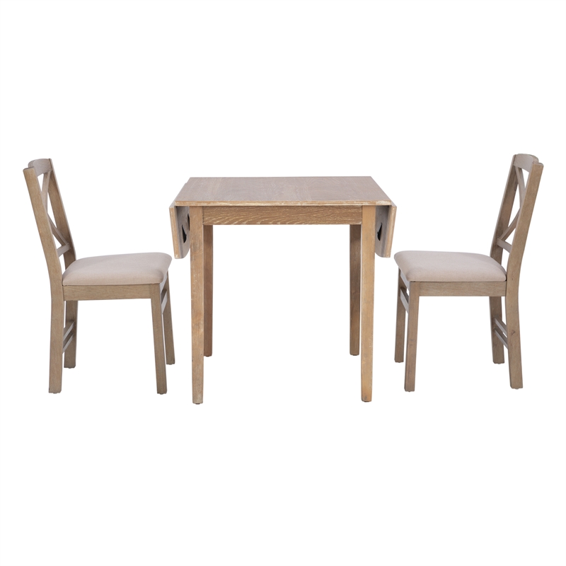 Bowery Hill Modern Wood Three Piece Drop Leaf Dining Set in Gray
