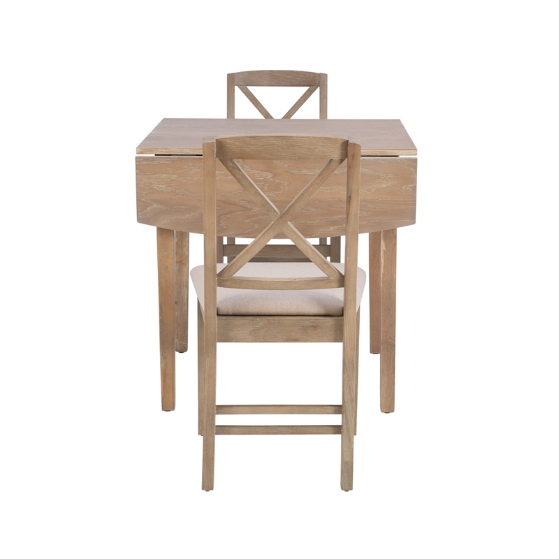 Bowery Hill Modern Wood Three Piece Drop Leaf Dining Set in Gray