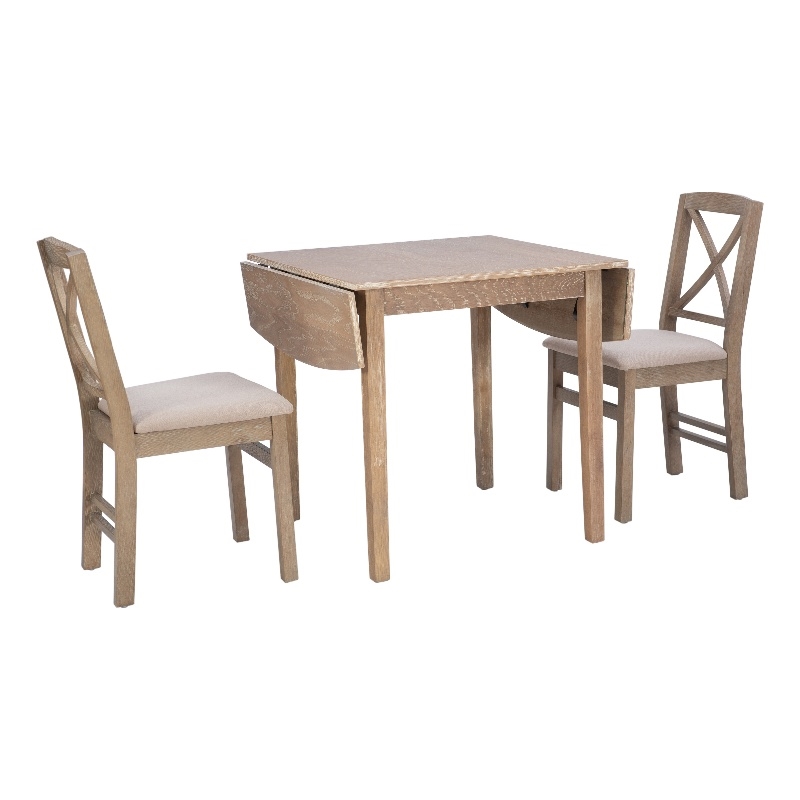 Bowery Hill Modern Wood Three Piece Drop Leaf Dining Set in Gray
