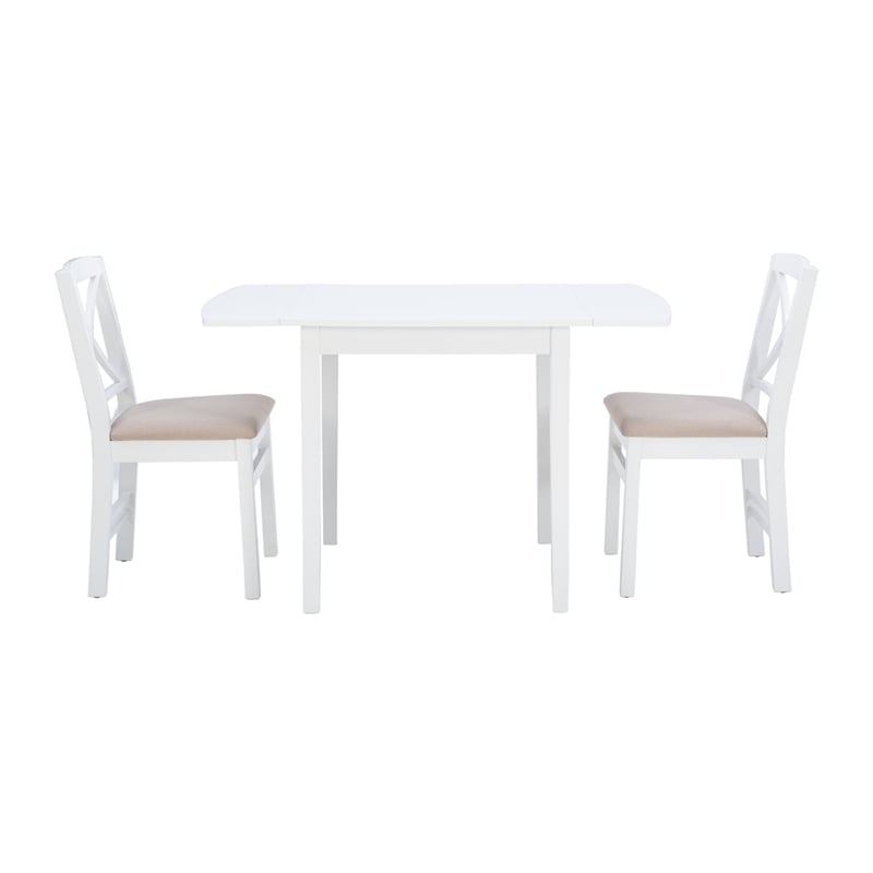 Bowery Hill Modern Wood Three Piece Drop Leaf Dining Set in White
