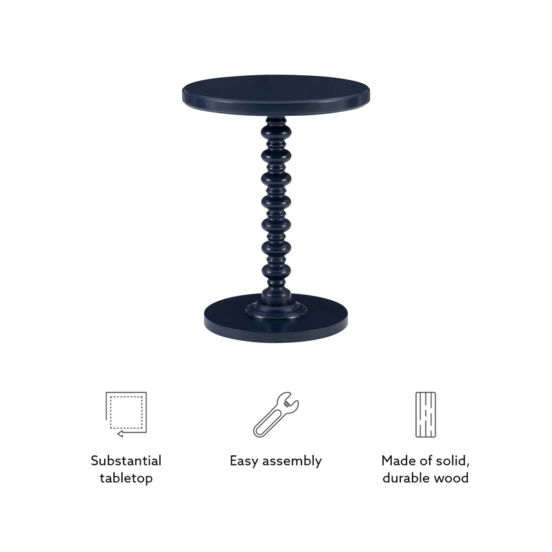 Bowery Hill Wood Navy Blue Side Table Round Sturdy Pedestal Base 17